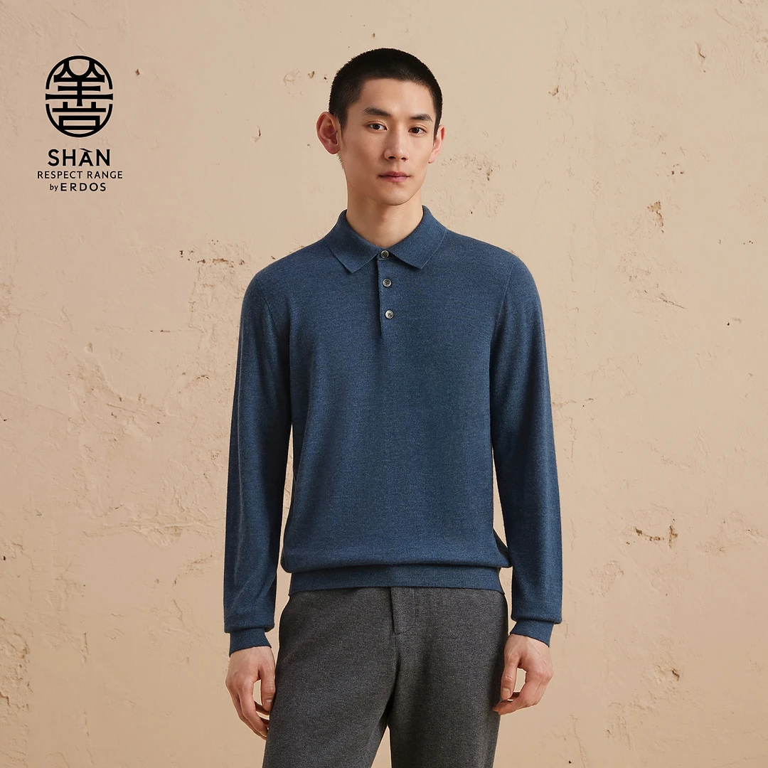 【精纺】ERDOS 小翻领羊绒衫长袖POLO商务针织衫