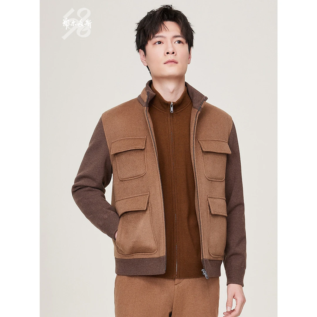 羊绒絮片填充|鄂尔多斯1980 早春立领休闲男短款棉服抗静电