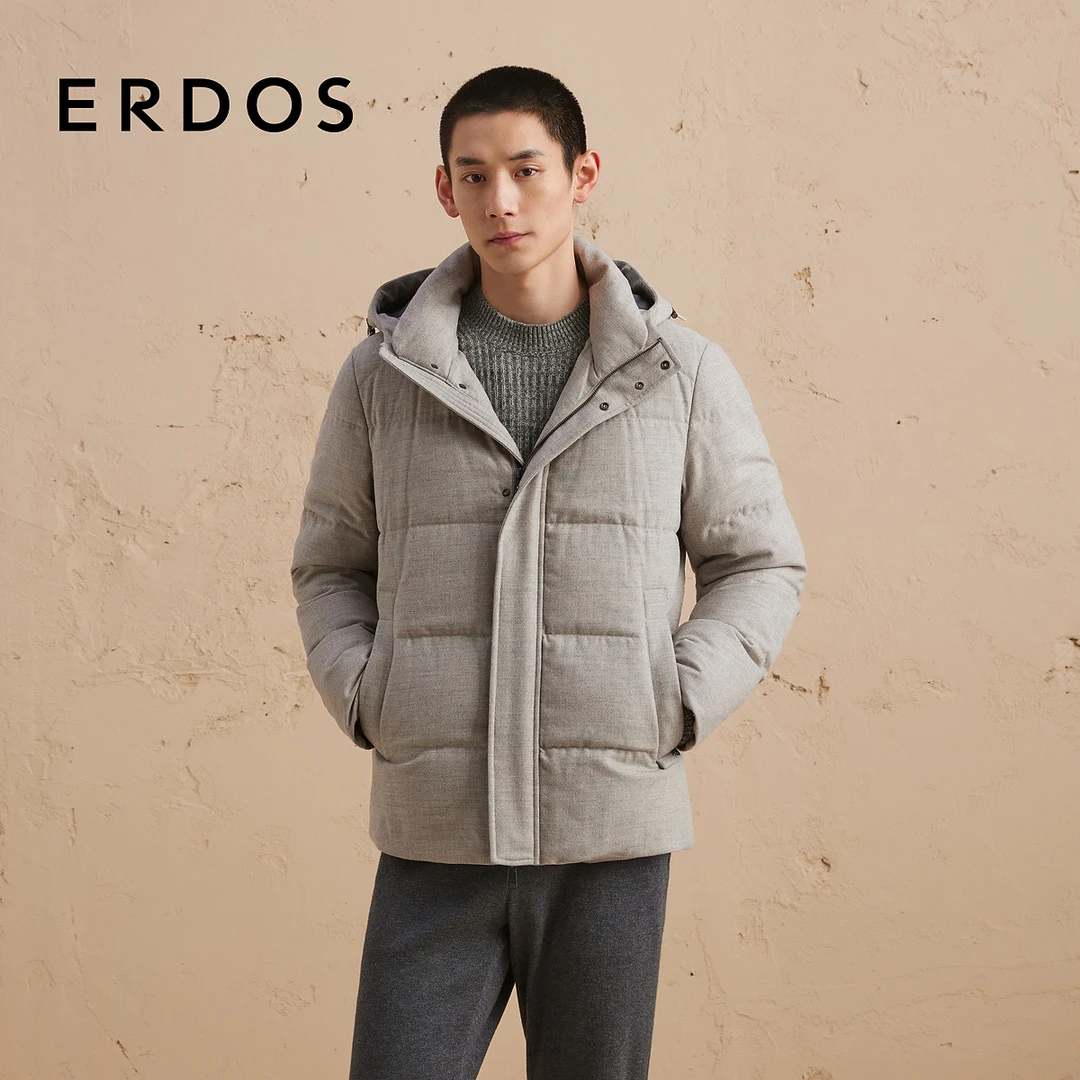 ERDOS 连帽羽绒服男士羊毛混纺外套90白鹅绒填充