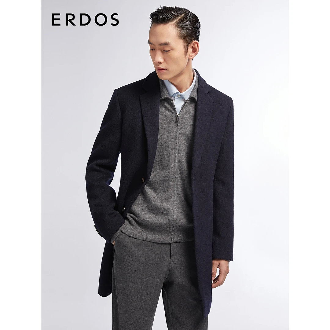 ERDOS 男士大衣纯羊绒双面呢西服领中长款外套保暖厚实修身简约A