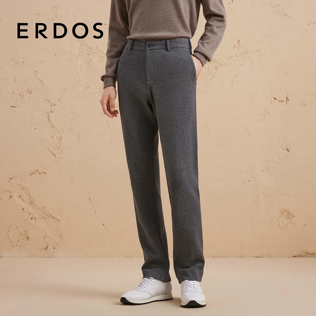 ERDOS 棉绒混纺长裤男士商务休闲直筒裤职场通勤
