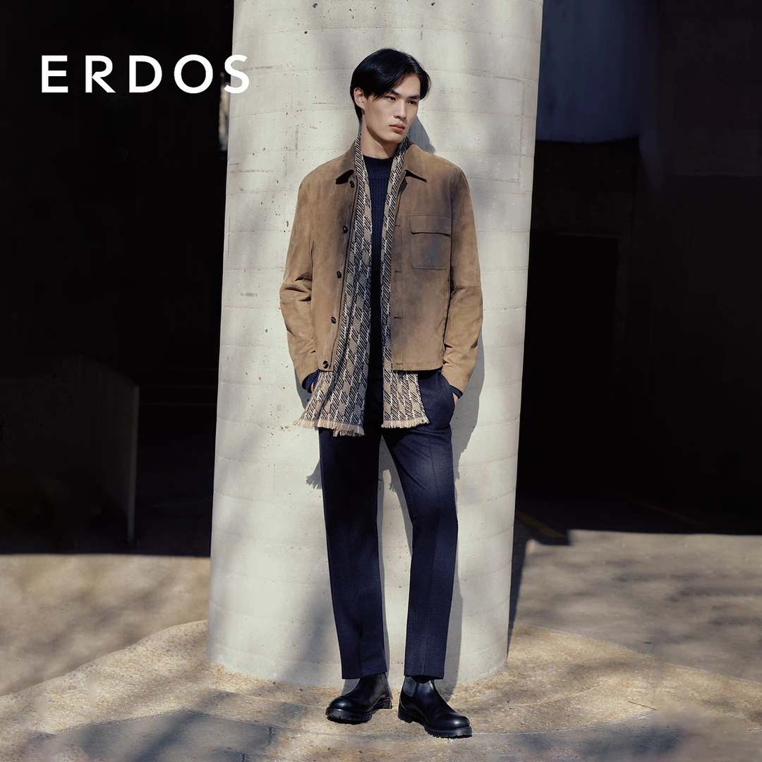 ERDOS 驼色工装夹克翻领商务简约男装皮外套24秋冬新品