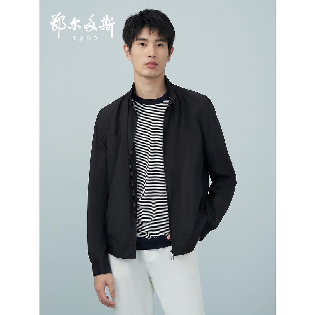 鄂尔多斯1980男装春夏商务绅士风立领外套夹克休闲百搭
