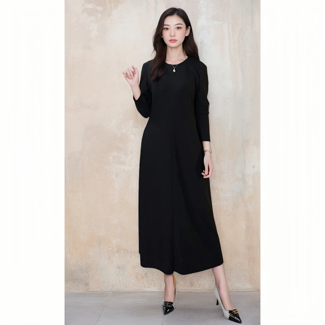 2023秋冬长裙时尚小黑裙气质修身长款轻奢简约优雅显瘦法式连衣裙