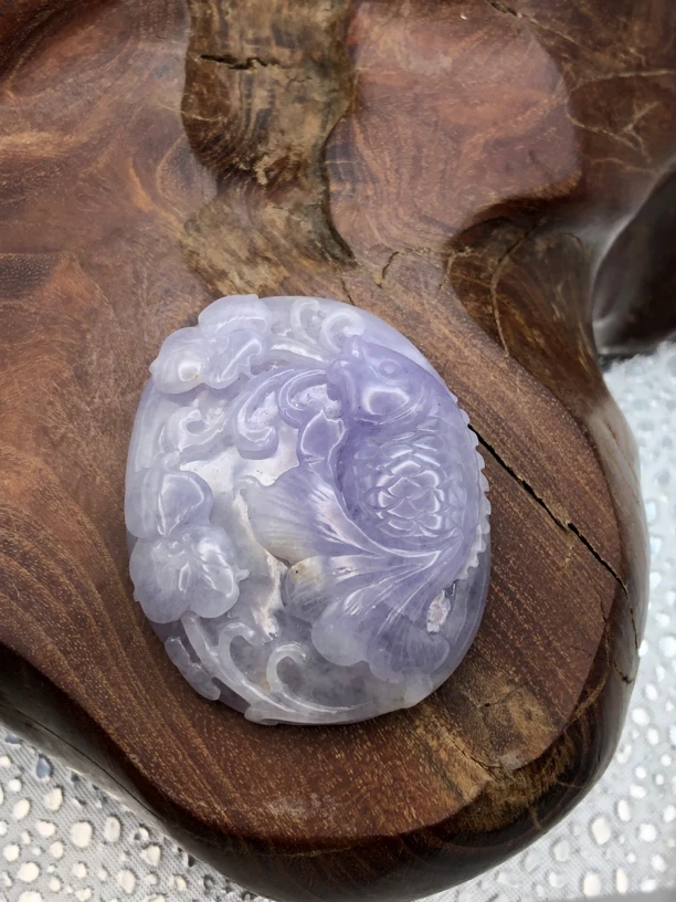 缅甸天然A货翡翠   紫罗兰翡翠吊坠  年年有余  花开富贵挂件