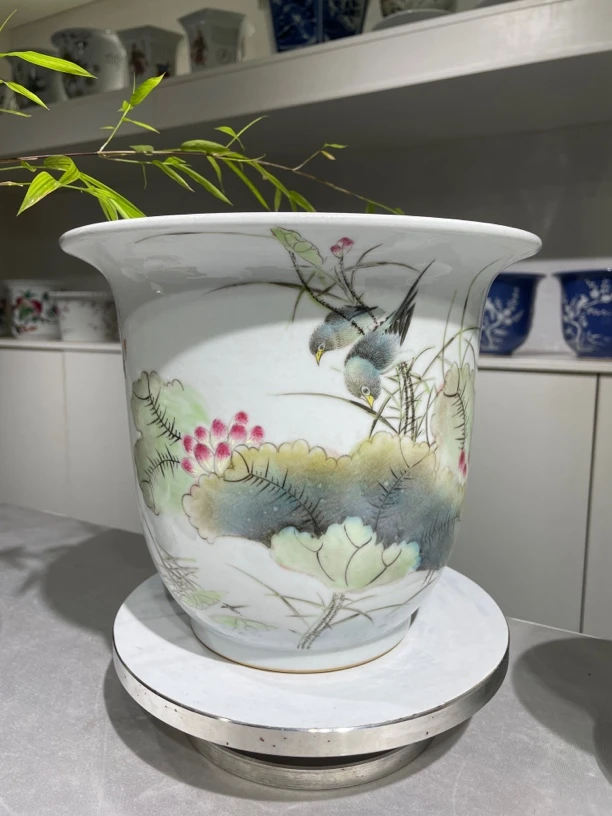 景德镇浅降彩花鸟瓷花盆陶瓷花盆陶瓷