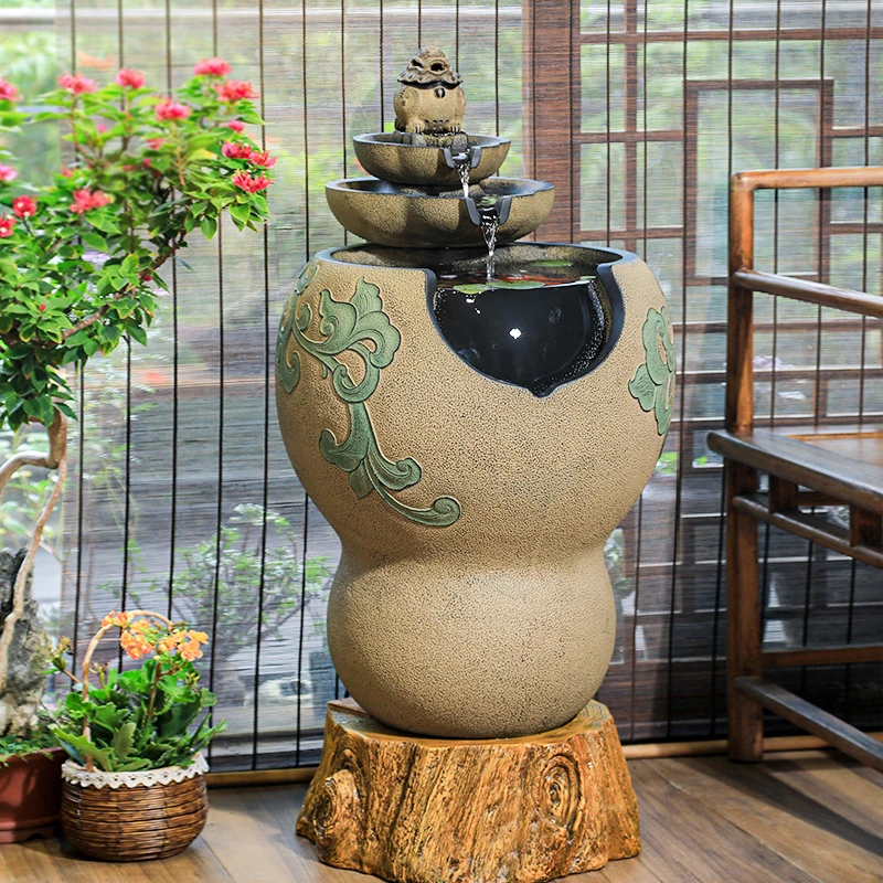 新中式落地流水摆件室内客厅办公室电视柜循环水景观装饰招财喷泉