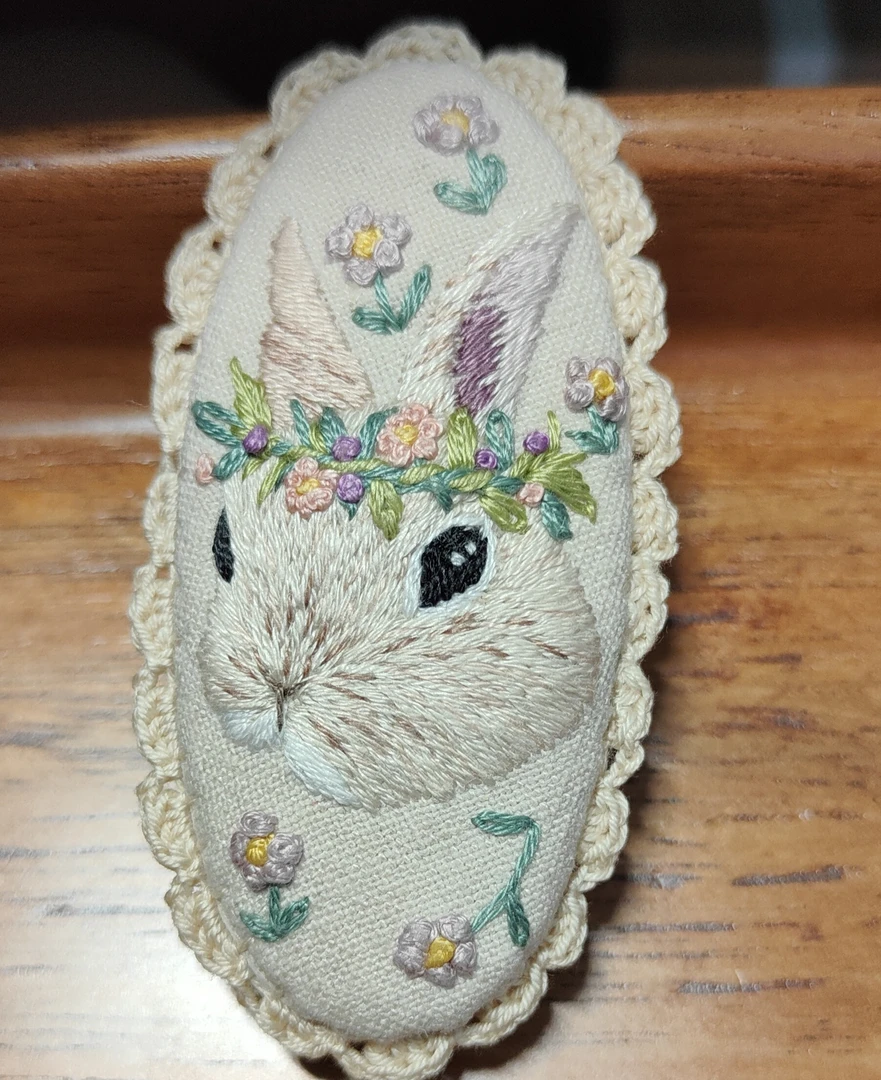 重工刺绣花环森林小兔子发夹