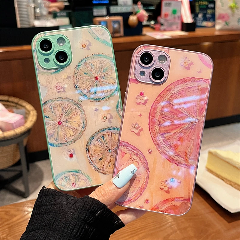 适用iPhone14promax苹果13高级手机壳保护套11青柠西柚12玻璃壳xr