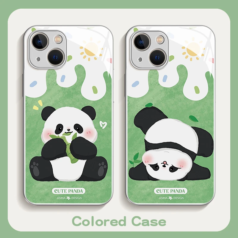 适用iPhone15promax苹果14高级感涂鸦保护套13可爱熊猫12防摔全包