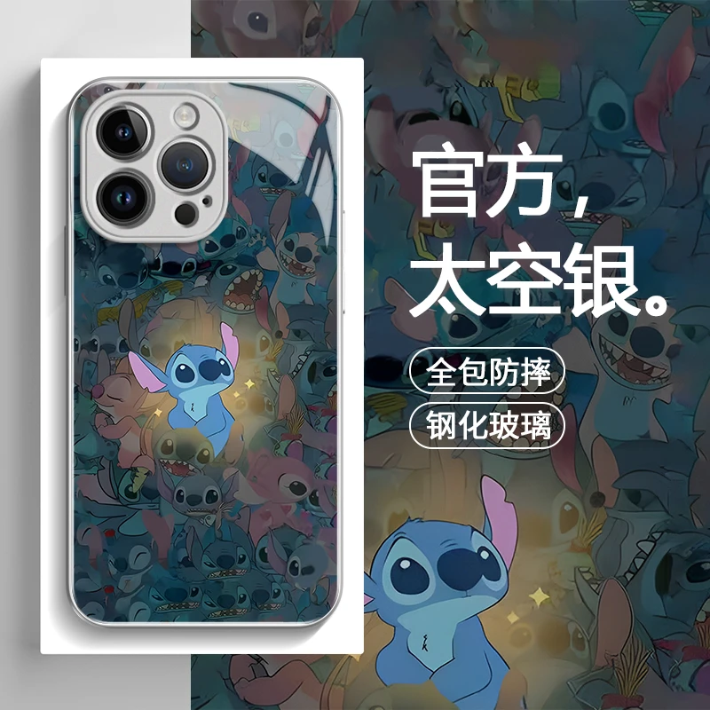适用iPhone14promax苹果13高级手机壳保护套11发光史迪仔12玻璃壳