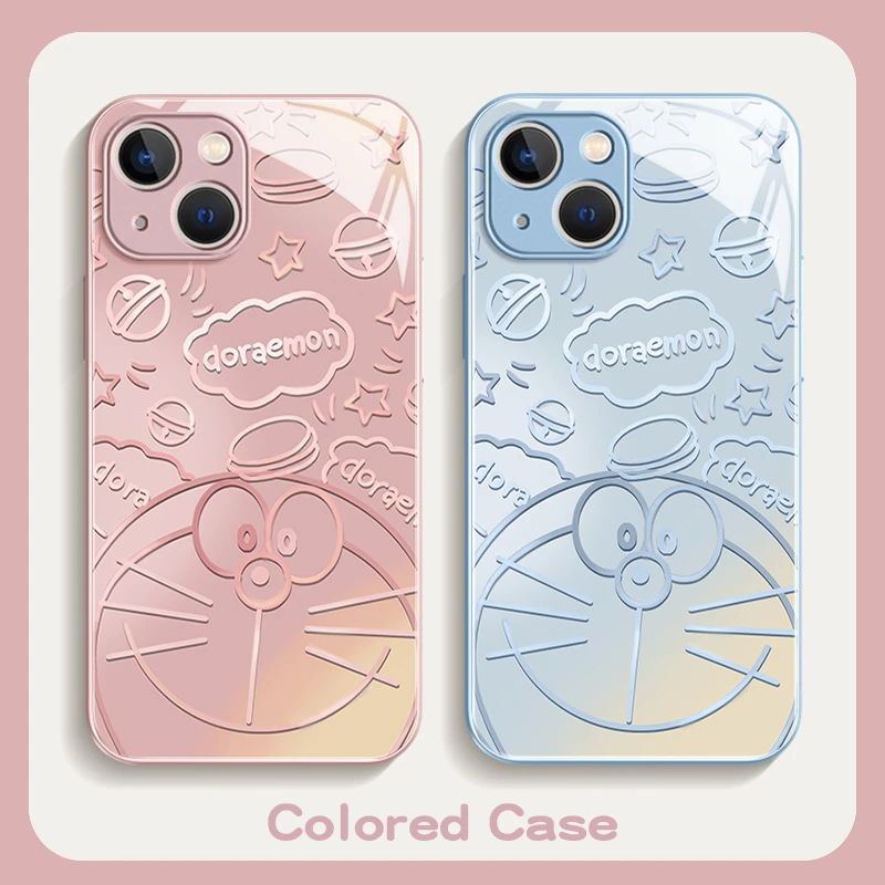 适用iPhone15promax苹果14高级感手机壳保护13线条叮当猫12玻璃壳