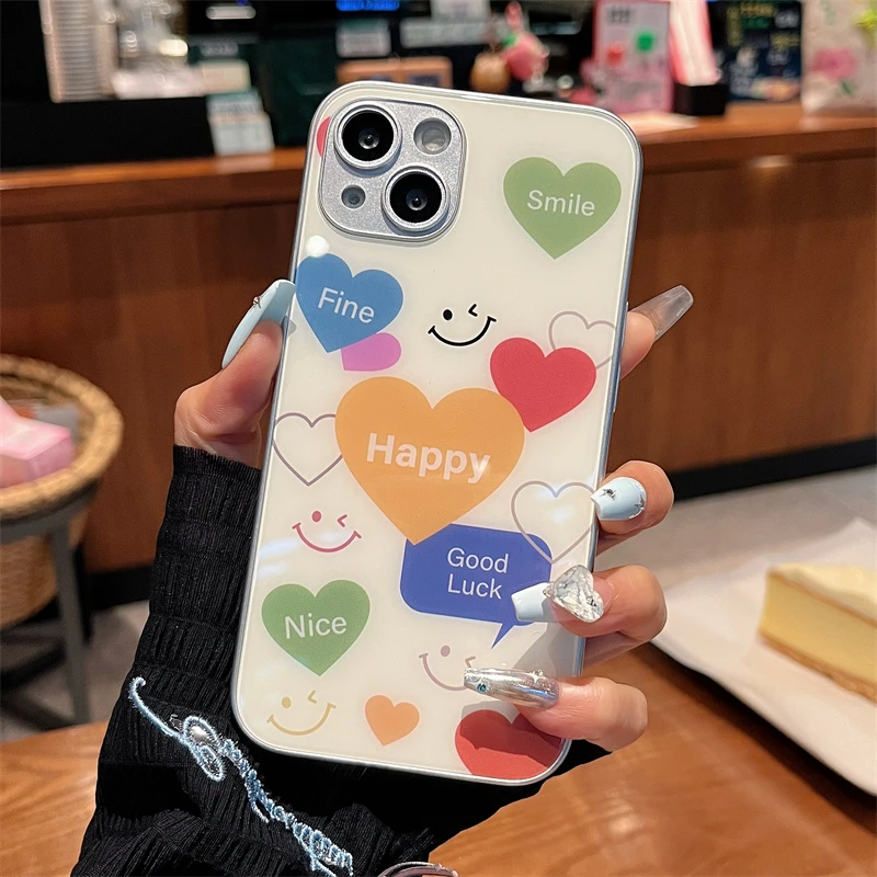 适用iPhone15promax苹果13高级手机壳保护套11满屏爱心12玻璃壳xr