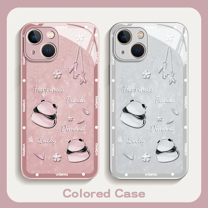 适用iPhone15promax苹果14高级感手机壳保护套13风铃熊猫12玻璃壳