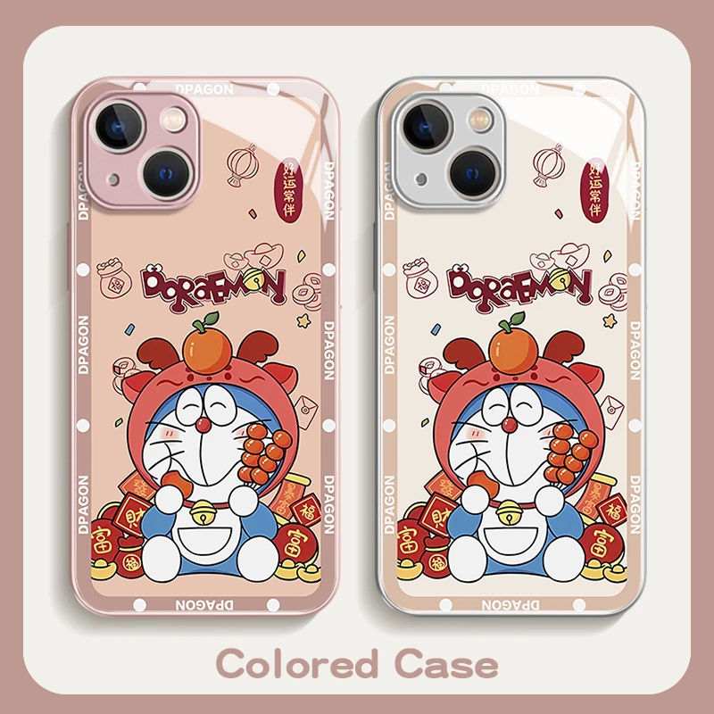 适用iPhone15promax苹果14高级感手机壳保护13贪吃叮当猫12玻璃壳