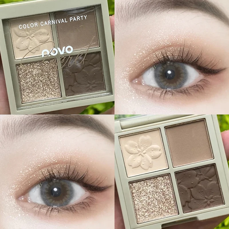 NOVO樱之物语四色眼影超火闪粉小盘珠便携防水哑光平价大地色眼影