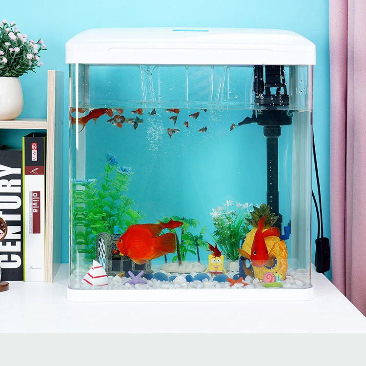 高清玻璃玻璃鱼缸懒人金鱼水草缸增氧过滤循环泵桌面水族微景观