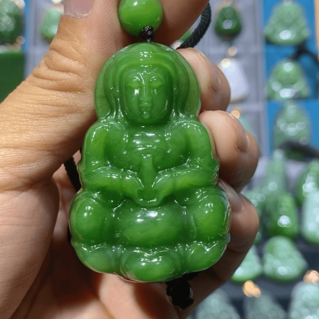 【闪购商品】和田玉吊坠(不含链)未镶嵌风**画辣阳绿观音50.8/34/12