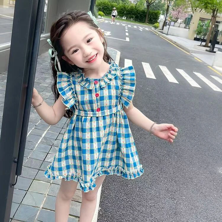 2024夏季新款儿童女童女宝时尚百搭可爱甜美洋气超萌格子连衣裙