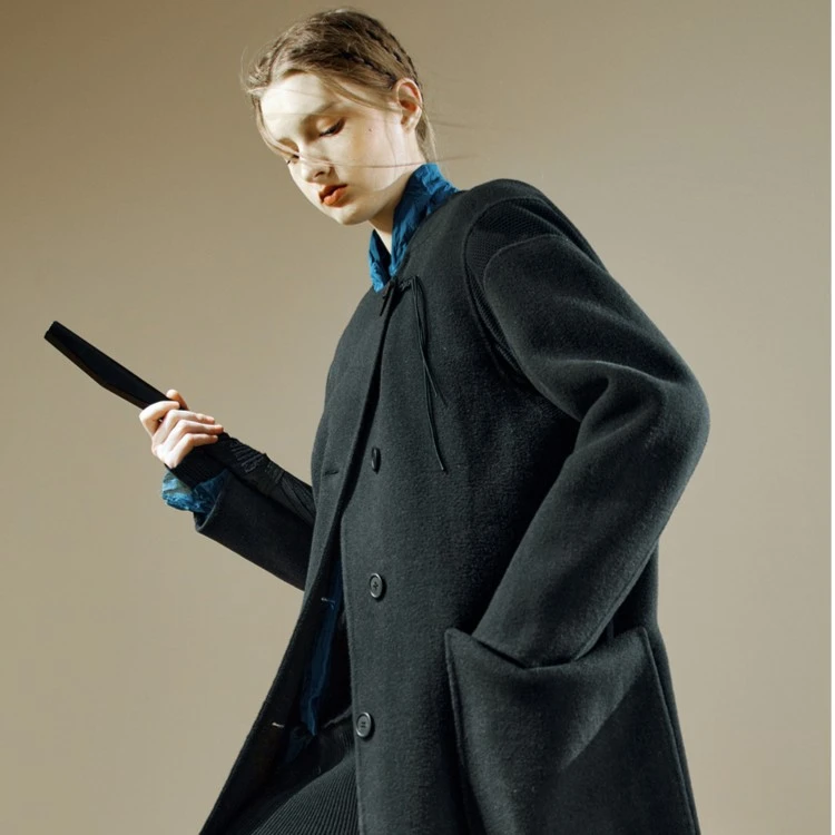 日着原创设计女装秋冬季宽松中长款百搭双面呢大衣外套女RA8505D1