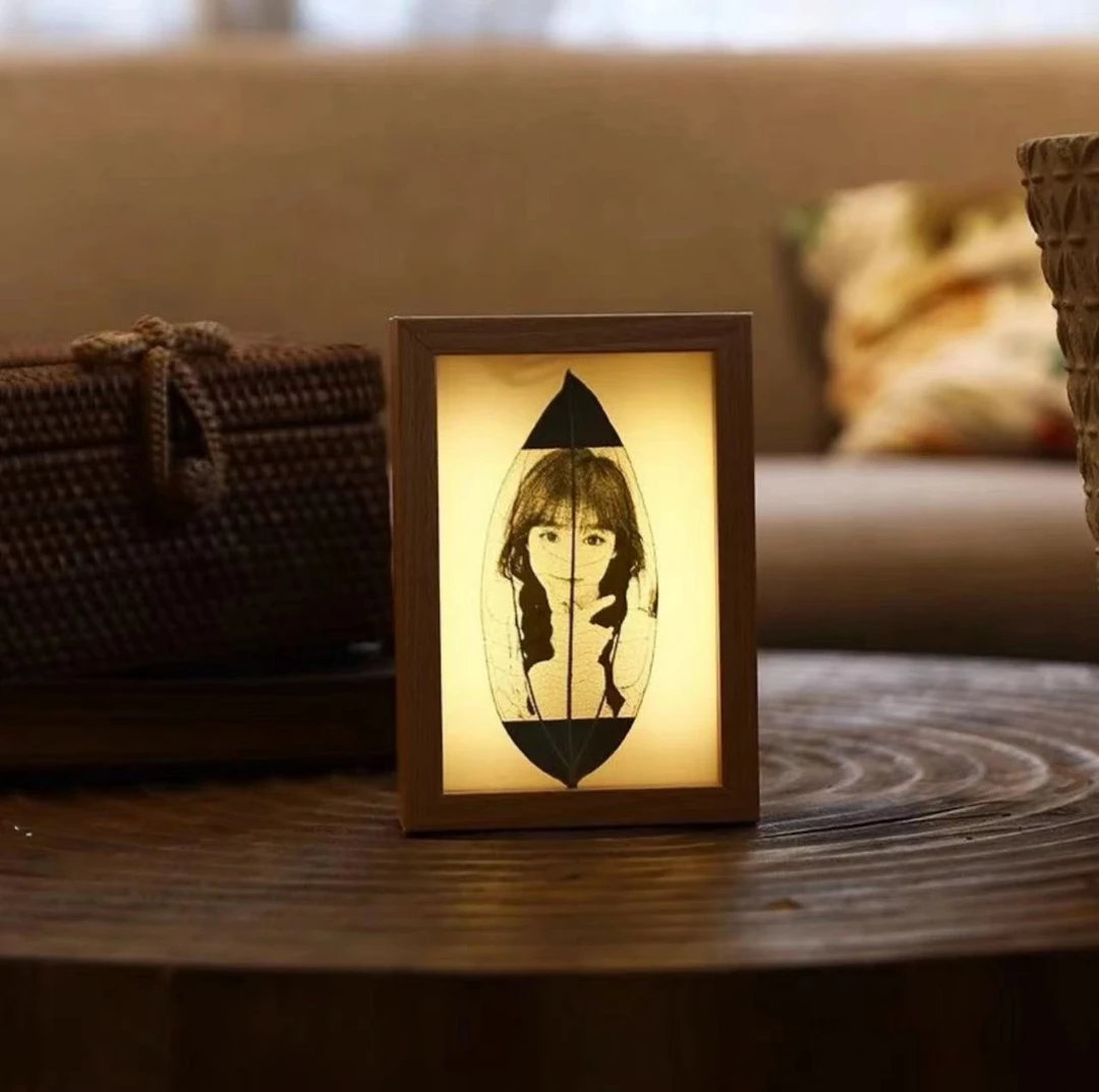 不带灯玻璃相框叶雕照片定制情侣礼物生日礼物摆件家居创意装饰