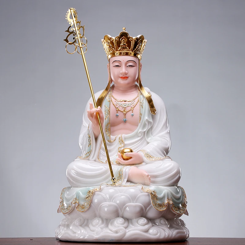 汉白玉工艺天清地藏大号娑婆三圣坐莲笑脸家用地藏菩萨佛像