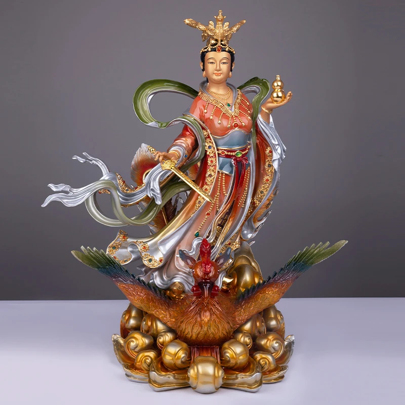 圆通黄铜彩绘九天玄女娘娘站像九天圣母像中式摆件双十一