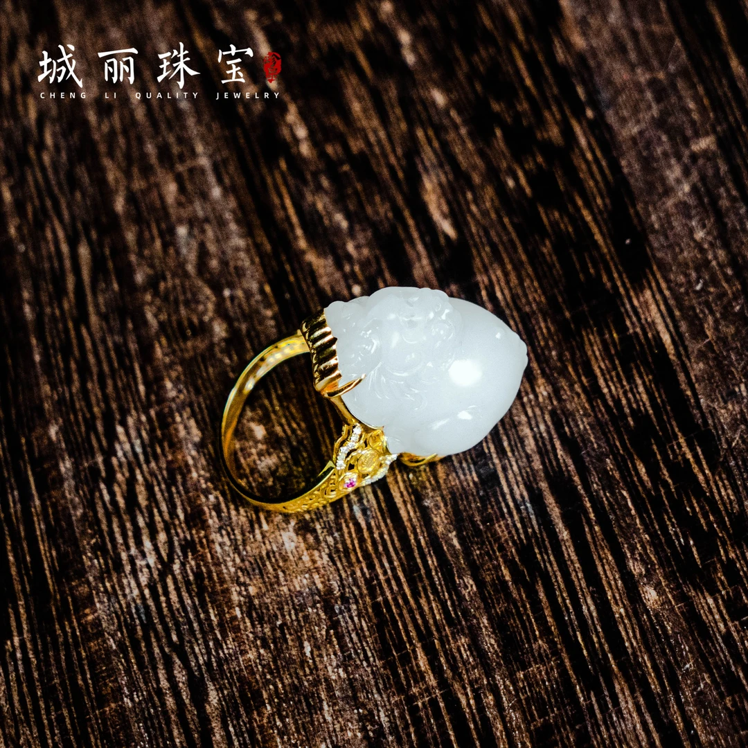 【城丽珠宝】羊脂玉金福貔貅戒指/个（多样性发货）ZJH-1866