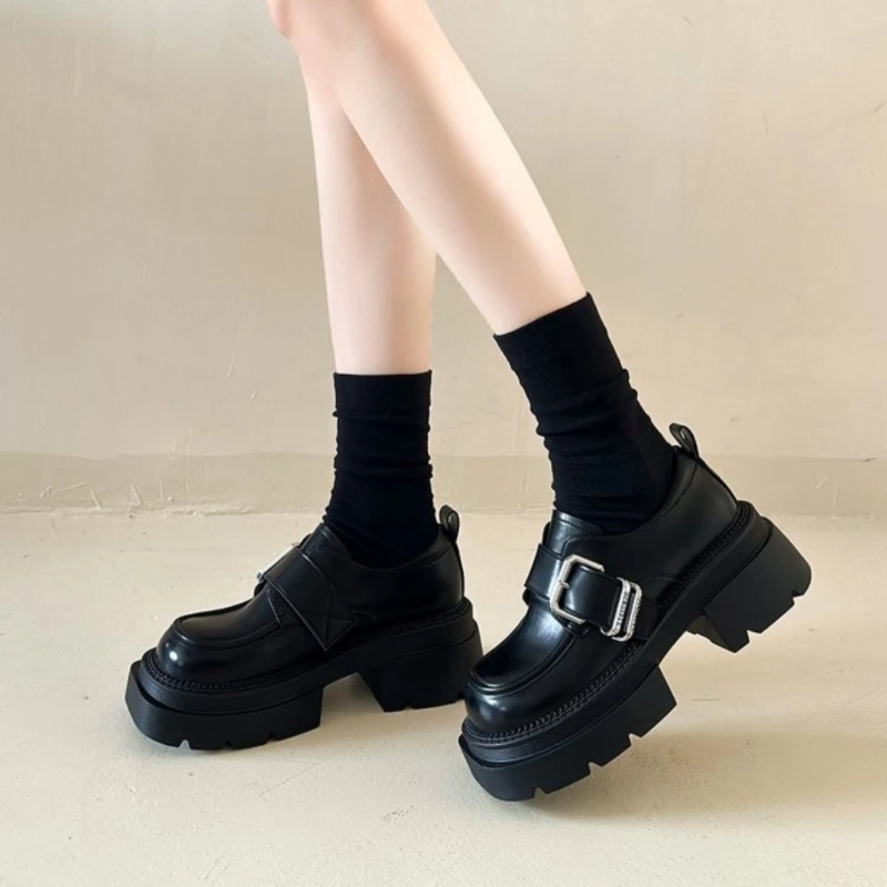 乐福鞋女2024新款软底真皮百搭爆款单鞋子女松糕厚底英伦风小皮鞋