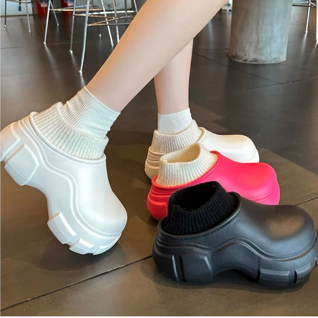 高跟厚底防水棉鞋女冬季带后跟外穿棉拖鞋加厚家居保暖办公室棉鞋
