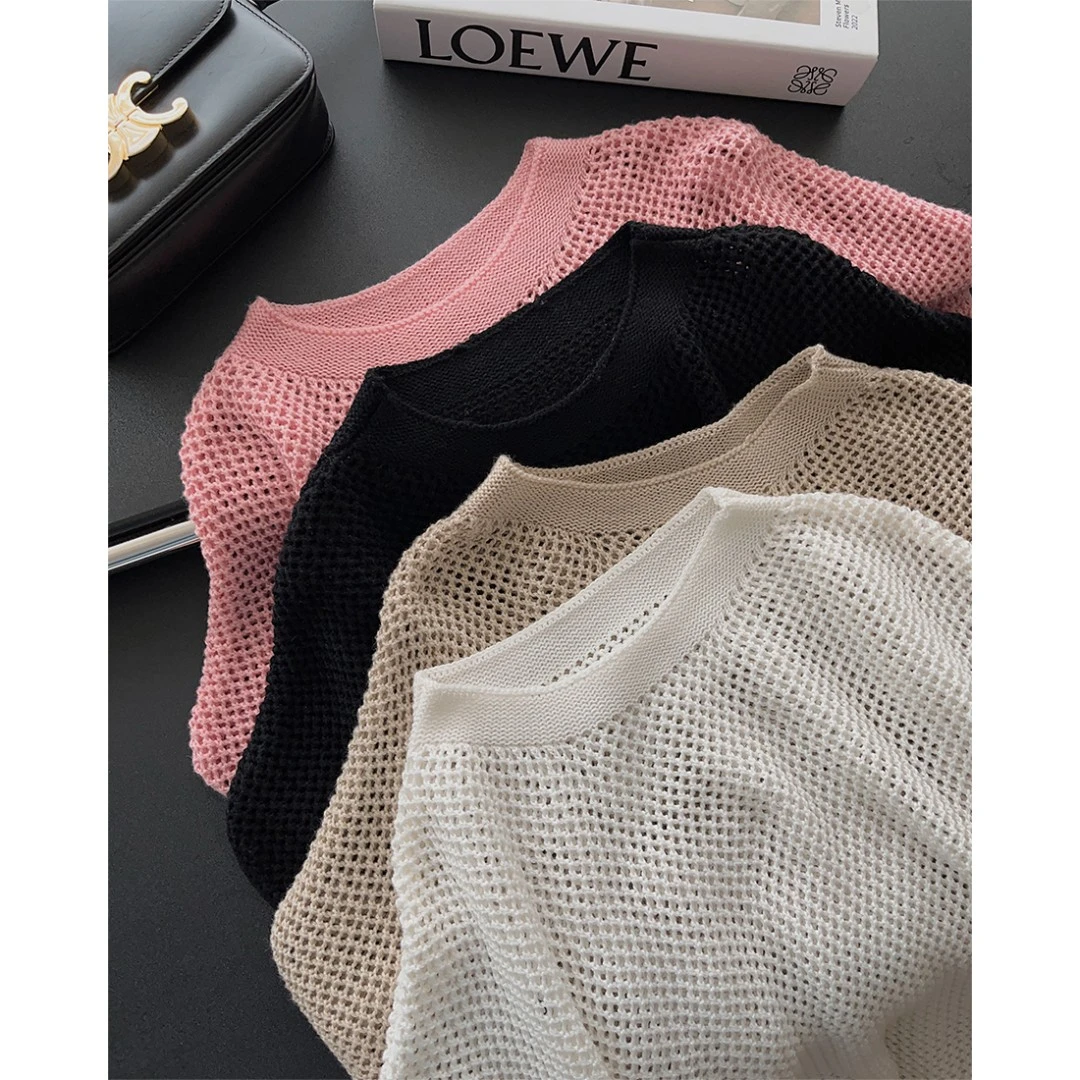 大叮自制清仓！S3944《小飞袖》纯色镂空小飞袖针织