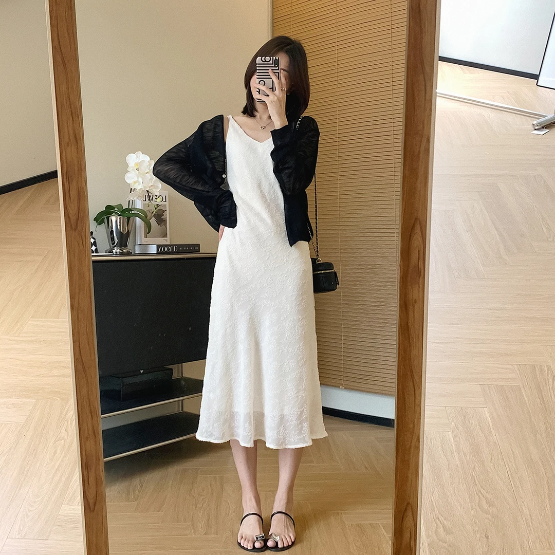 大叮精选~L609 皎月女神！时尚气质楚楚灵动收腰斜裁鱼尾吊带裙
