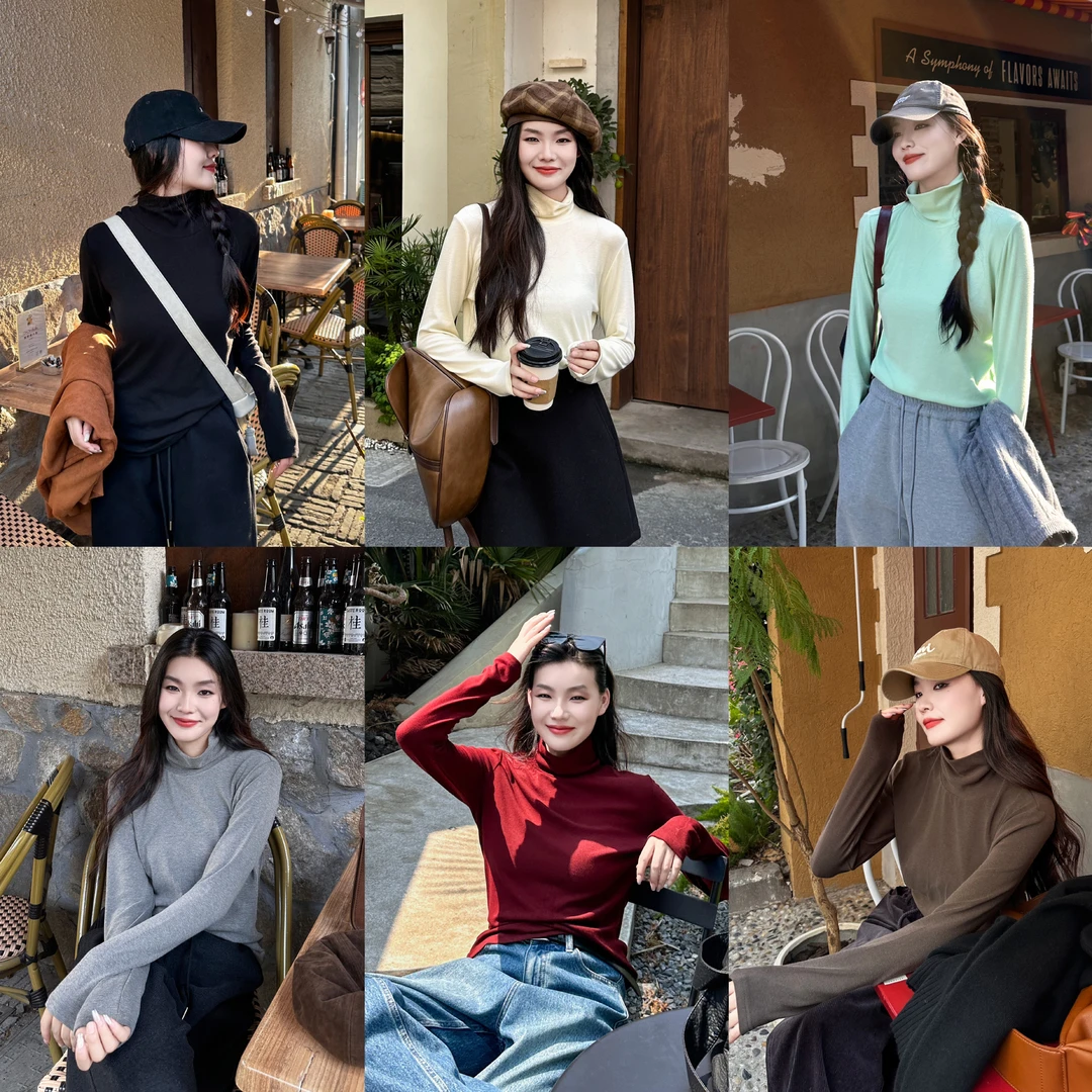 UNPRETTY BEAUTY【橄榄油打底】基础纯色堆堆领弹力打底-M24304332