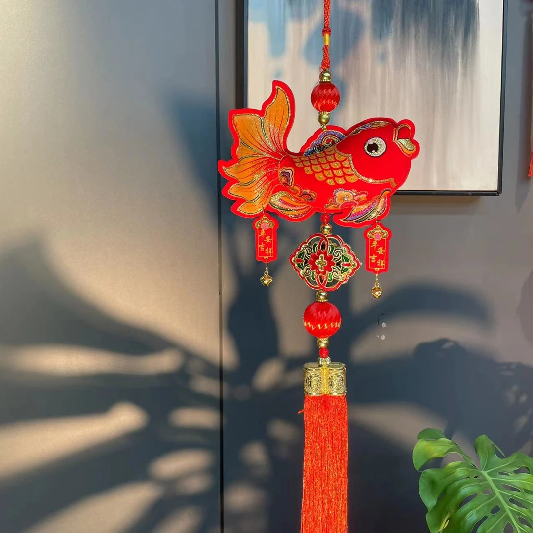 Y中国风喜庆大红色吉祥锦鲤鱼新年大号挂件入户门客厅背景墙乔迁