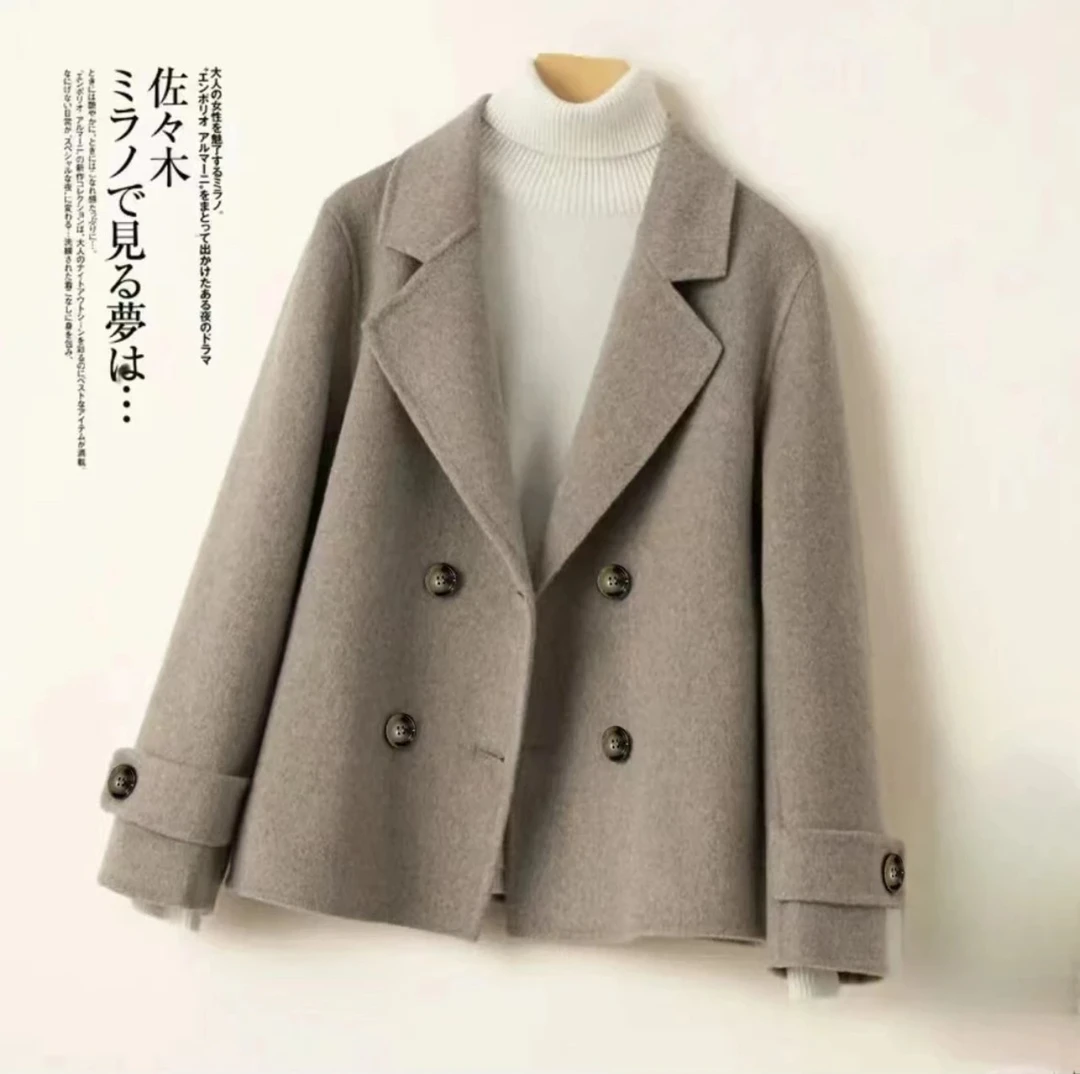 （一）2329新款秋冬女短款双面毛呢外套小个子时尚双面高级感大衣