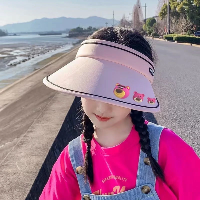 草莓熊遮阳帽防晒帽中大童夏季防紫外线空顶遮脸大檐骑车太阳帽