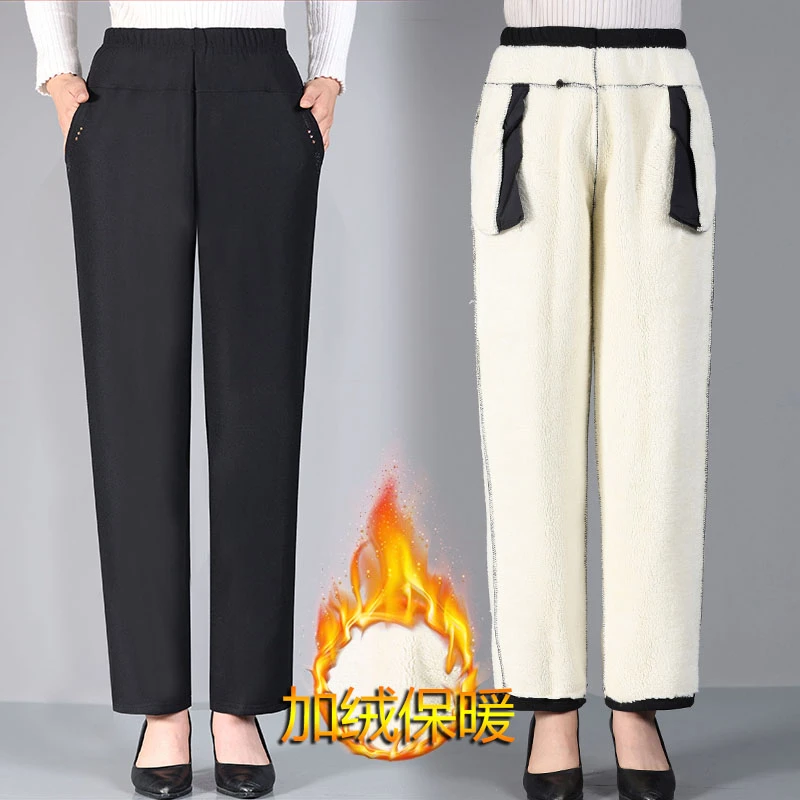 中老年女装冬装加绒加厚裤子妈妈款50岁60老年人女裤老人奶奶棉裤