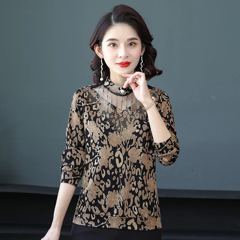 新款中年妈妈装秋装打底衫50岁中老年女装时尚短款提花春秋装上衣