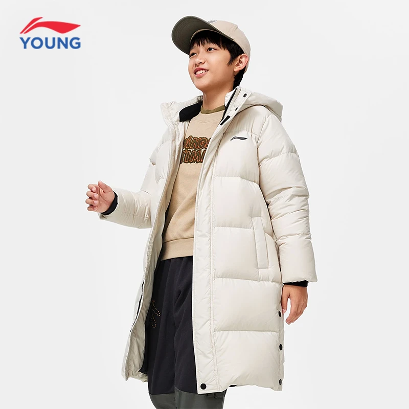 李宁儿童长款羽绒服男女大童2025官方新款85%鸭绒冬季连帽羽绒服