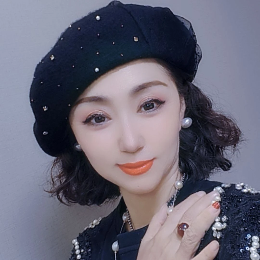 【尚雅美】秋冬新款网纱手工缝钻满天星羊毛贝蕾(52到56均码号)