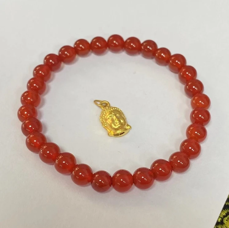 足金999如来小佛头搭红玛 瑙手链@@A258