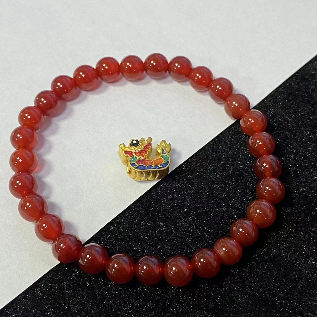 足金999龙舟红色玛 瑙手串@@A351