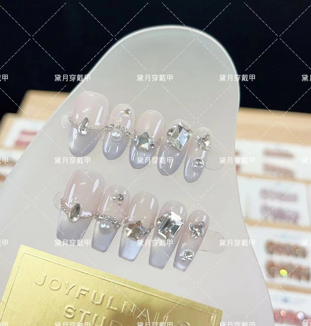 纯手工光疗美甲果冻贴片白秀珠假指甲成品穿戴甲美白简约