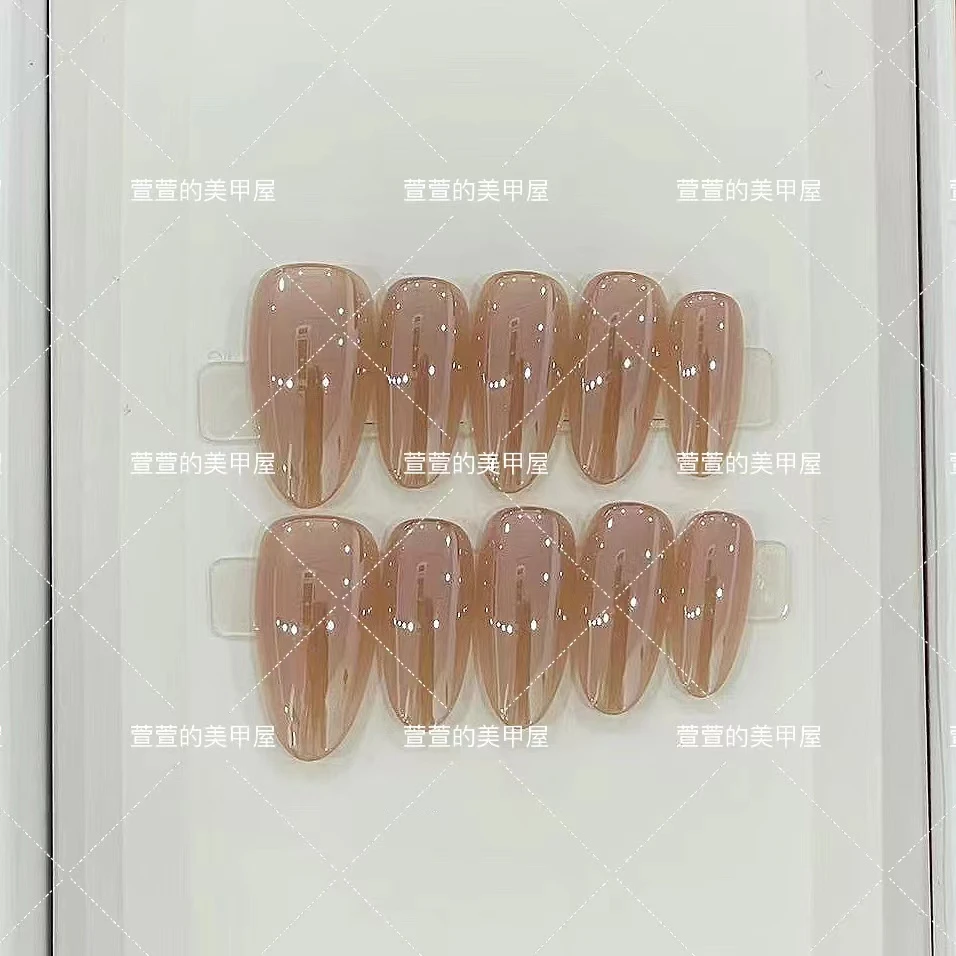 纯手工光疗美甲果冻贴片裸黛千金假指甲成品穿戴甲美白简约