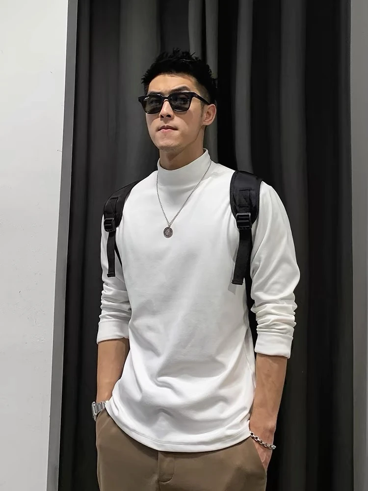 男士双面德绒自发热休闲百搭长袖半高领打底