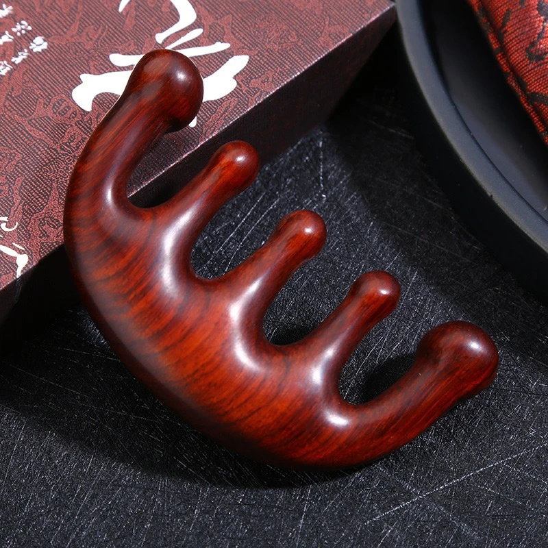 正宗紫檀木头皮按摩梳实木梳五齿经络梳头疗肩颈脸部梳防静电梳子