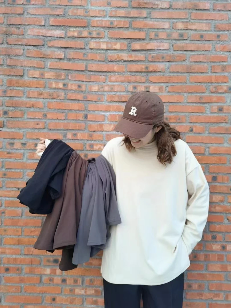 德绒净版宽松打底衫纯色圆领8812休闲百搭长袖运动秋冬韩版简约