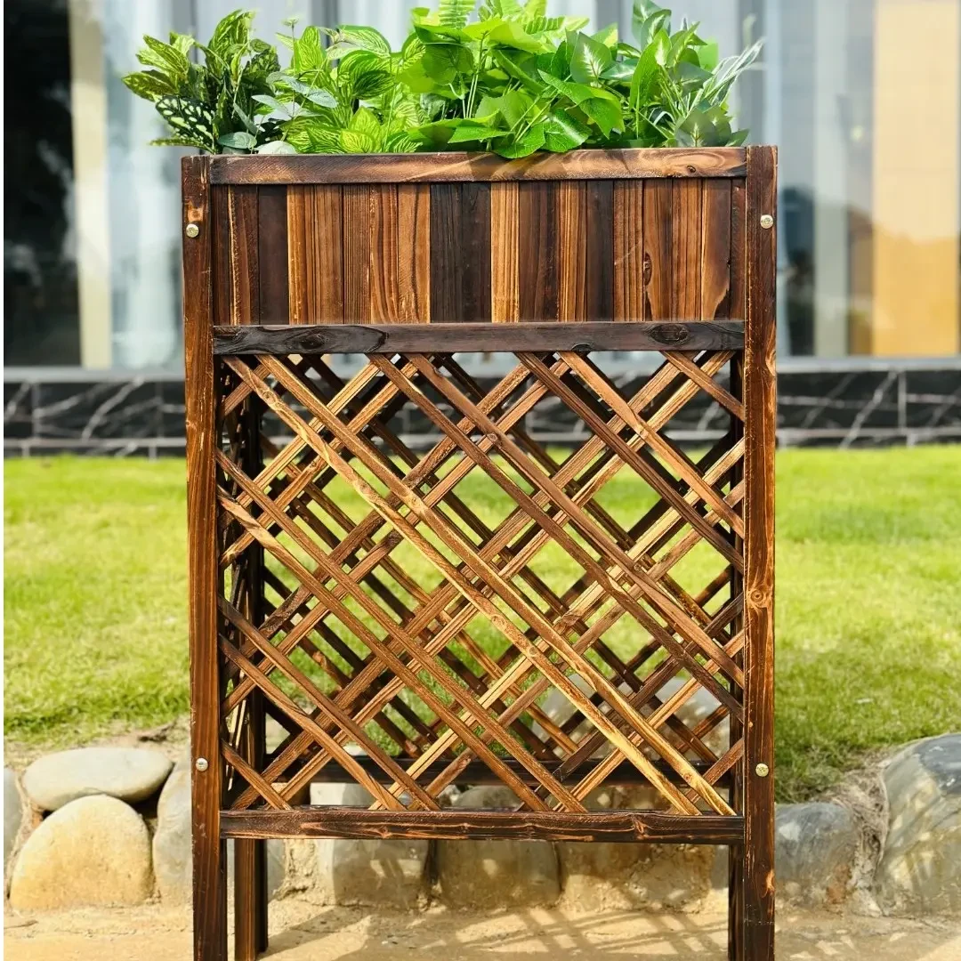 户外网格花架碳化花箱防腐木隔断花盆庭院篱笆围栏栅栏餐厅花盆架