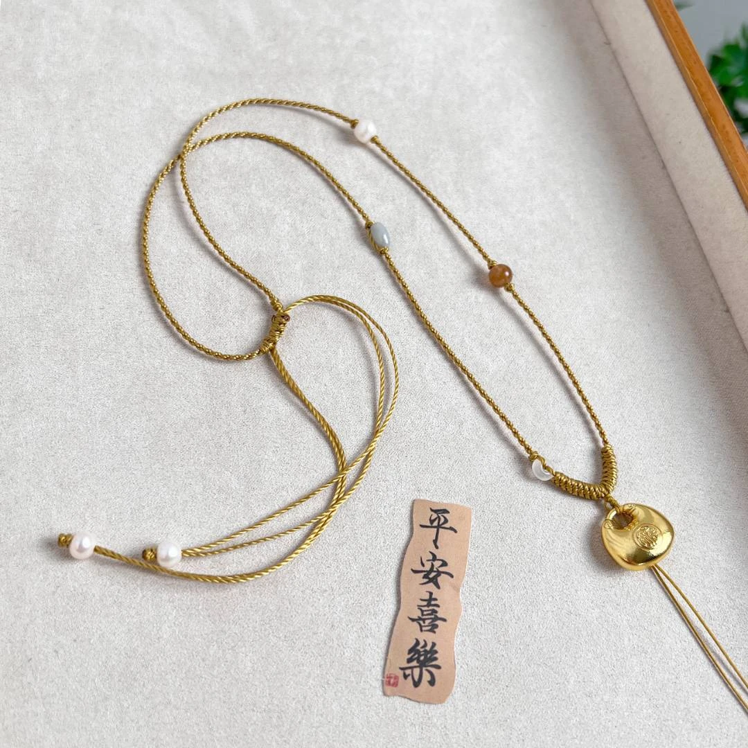 非金属布艺项链 手工编织饰品挂坠绳平安扣挂绳吊坠挂件绳毛衣链