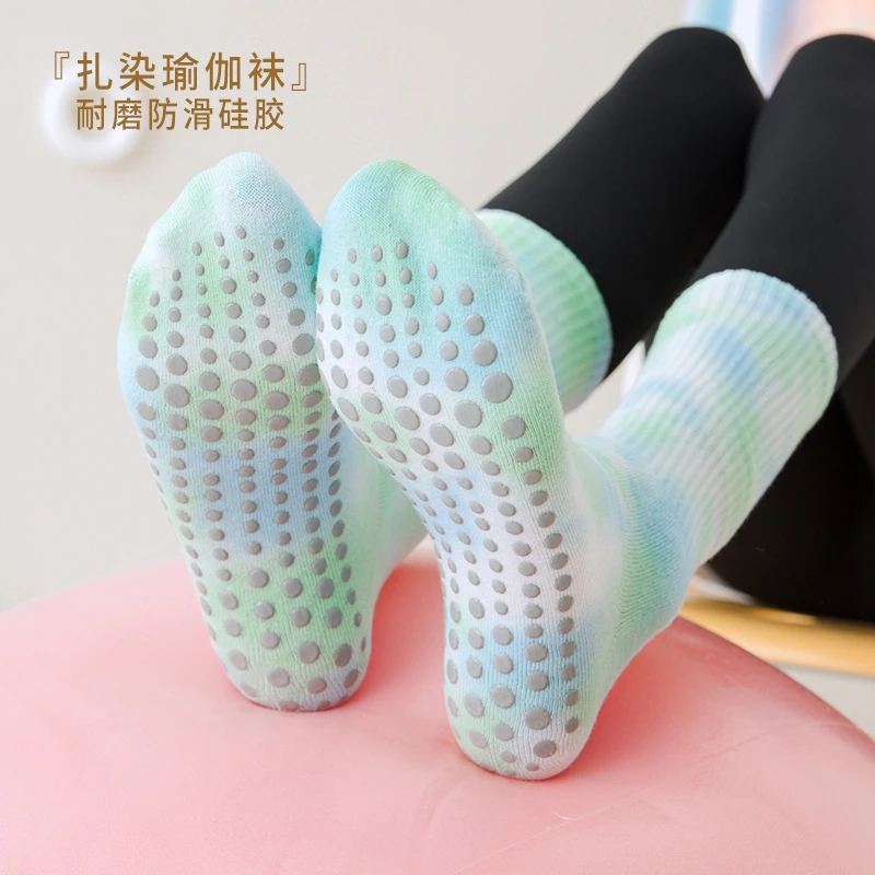 袜子女中筒普拉提防滑袜跨境运动扎染瑜伽袜地板棉袜中筒袜家居袜